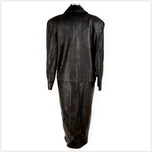 Vakko Vintage Long Black Leather Trench Coat Jacket Textured Pebbled Retro XS - Picture 4 of 7